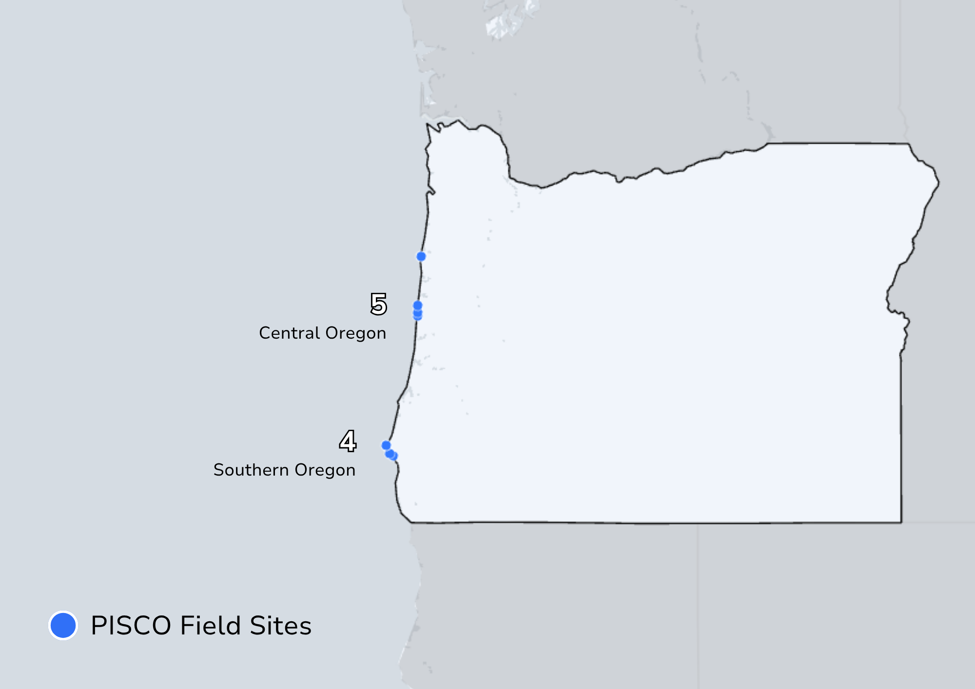 Map of PISCO field sites in Oregon